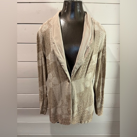 VINTAGE JESSICA beige and tan printed jacket size  10 - Picture 1 of 12